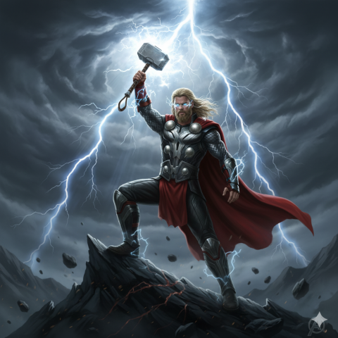 Thor God of Thunder holding Mjolnir meme for $AVGR community